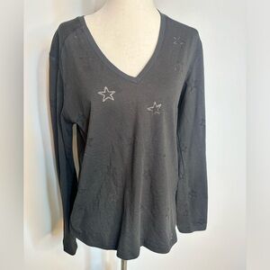 NWT sz M Rails Sami black star burnout V neck black long sleeve top